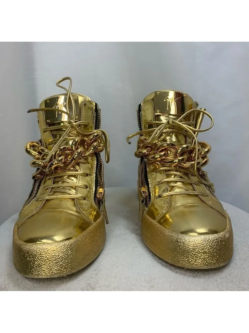 Giuseppe Zanotti London Mirrored Leather Chain High  'Vegas Gold' hi-top sneaker
